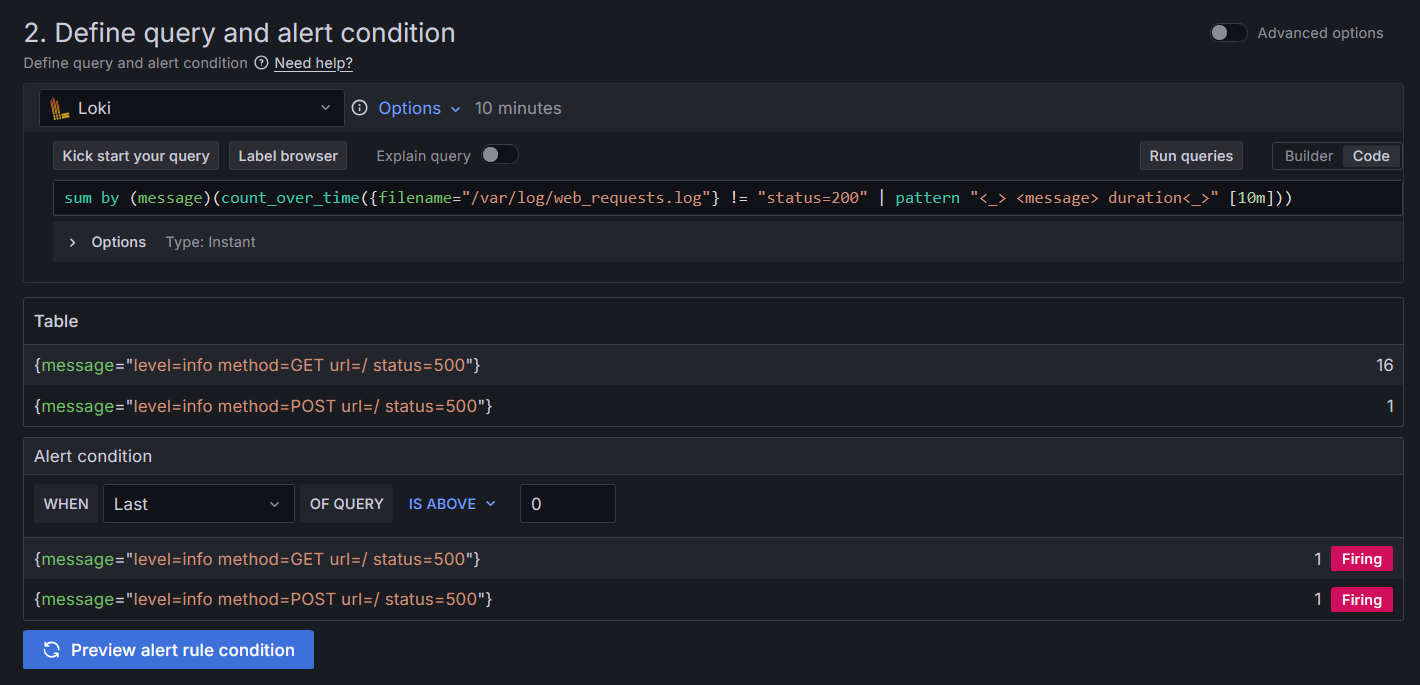 Preview of a firing alert instances Preview of a firing alert instances