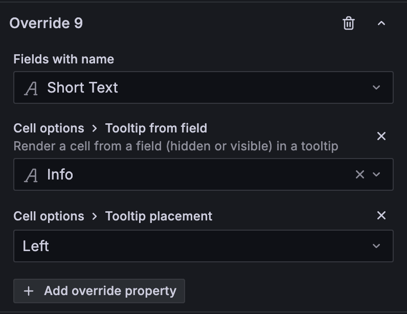 Override to use the Info field values as tooltips for the Short text column